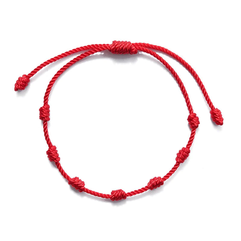 Pulseira Vermelha dos 7 Nós - Proteção contra inveja + Pulseira de Prosperidade de Brinde